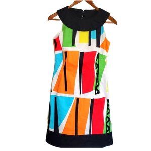 VTG Feraud Colorful Abstract Color Block Sleeveless Mod Dress SZ 4